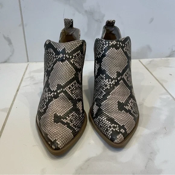 Universal Thread | Neutral Colour Snake Print Booties With Small Wedge Heel - Picture 4 of 16